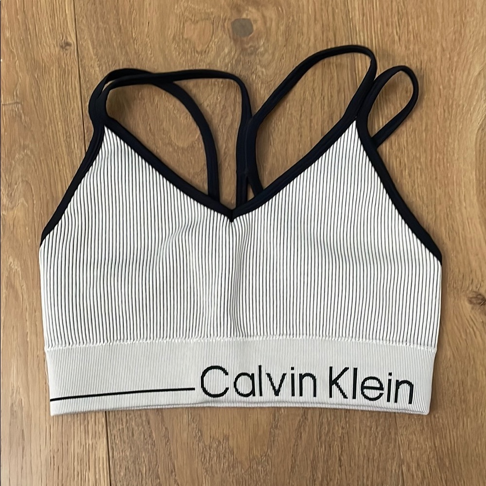 Calvin Klein Women's Striped Bralette - Black and Tan
